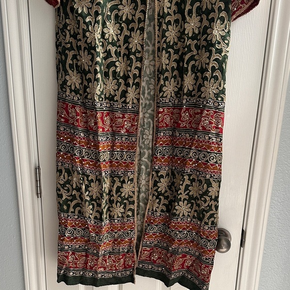 Soft Surroundings Soft Tariji Topper Green Gold Open Front Kimono Women’s M - Picture 4 of 13